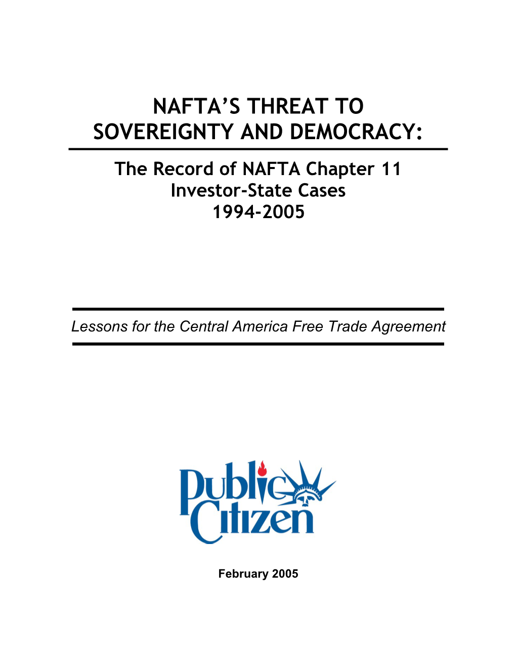 NAFTA Chapter 11 Investor-State Cases 1994-2005