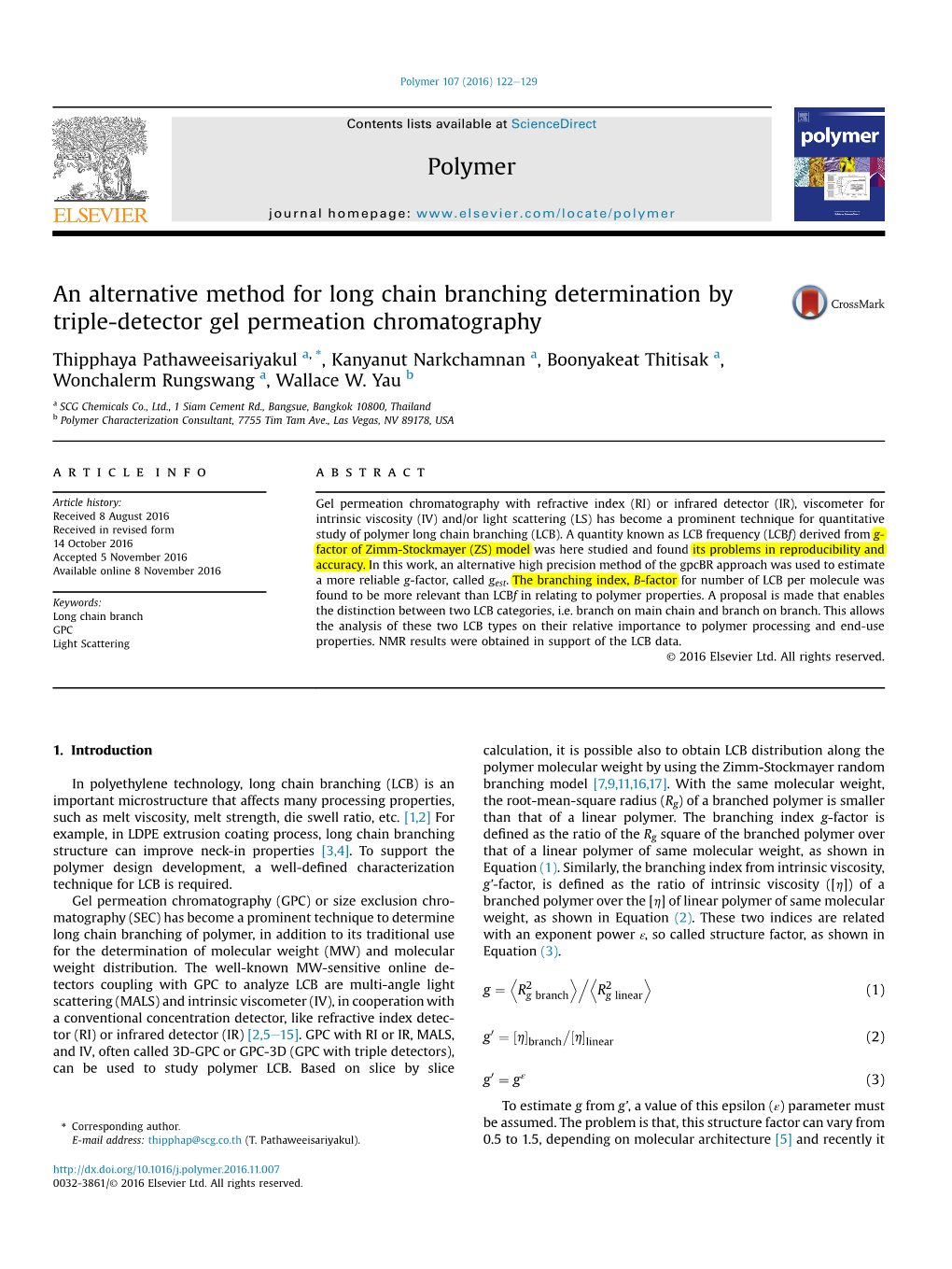 An Alternative Method for Long Chain Branching Determination by Triple-Detector Gel Permeation Chromatography