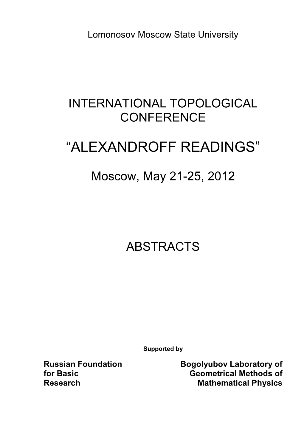 “Alexandroff Readings”