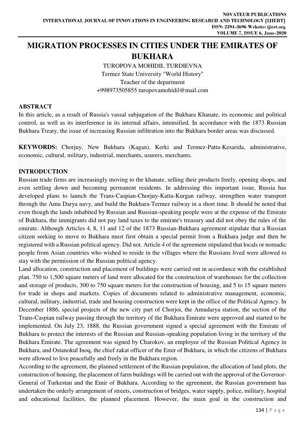 Migration Processes in Cities Under the Emirates Of