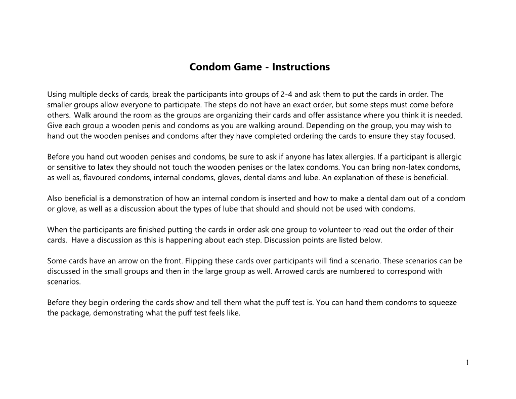 Condom Game - Instructions