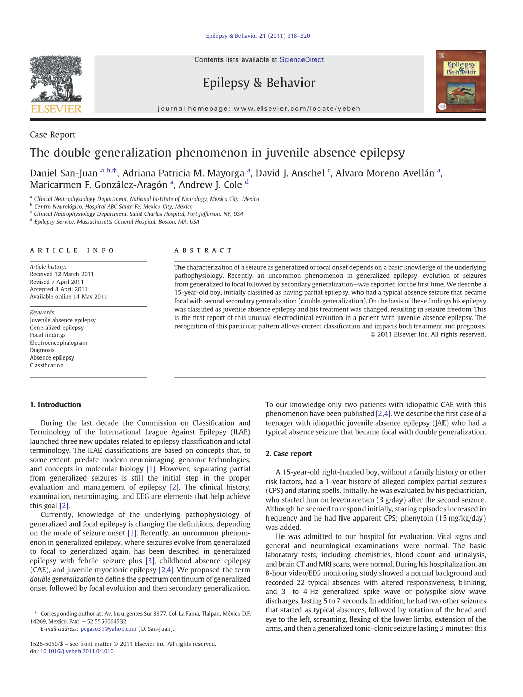 The Double Generalization Phenomenon in Juvenile Absence Epilepsy