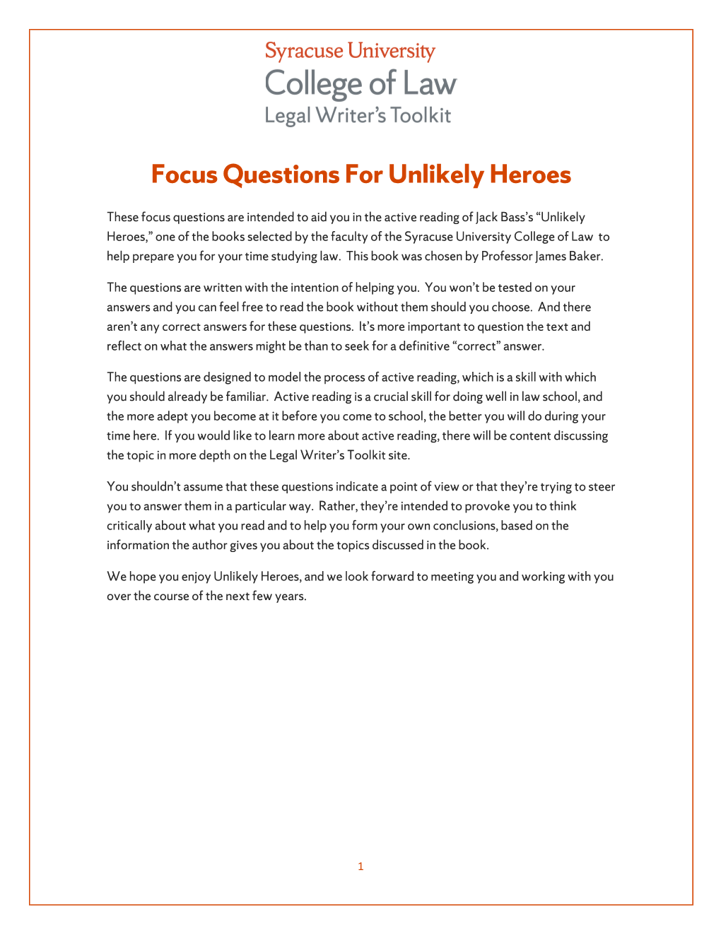 Focus Questions for Unlikely Heroes