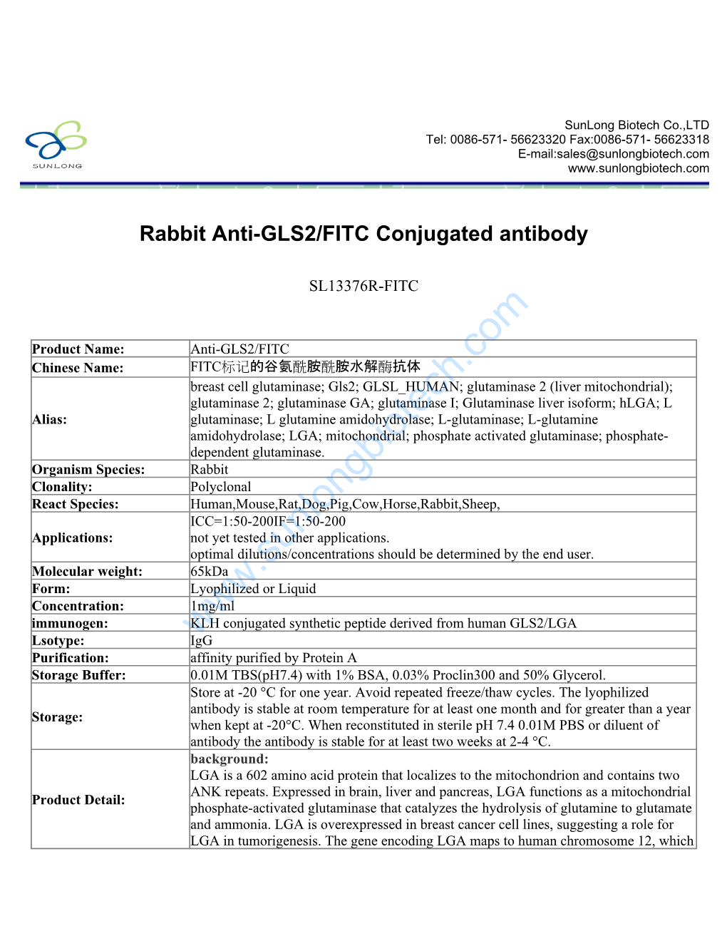 Rabbit Anti-GLS2/FITC Conjugated Antibody