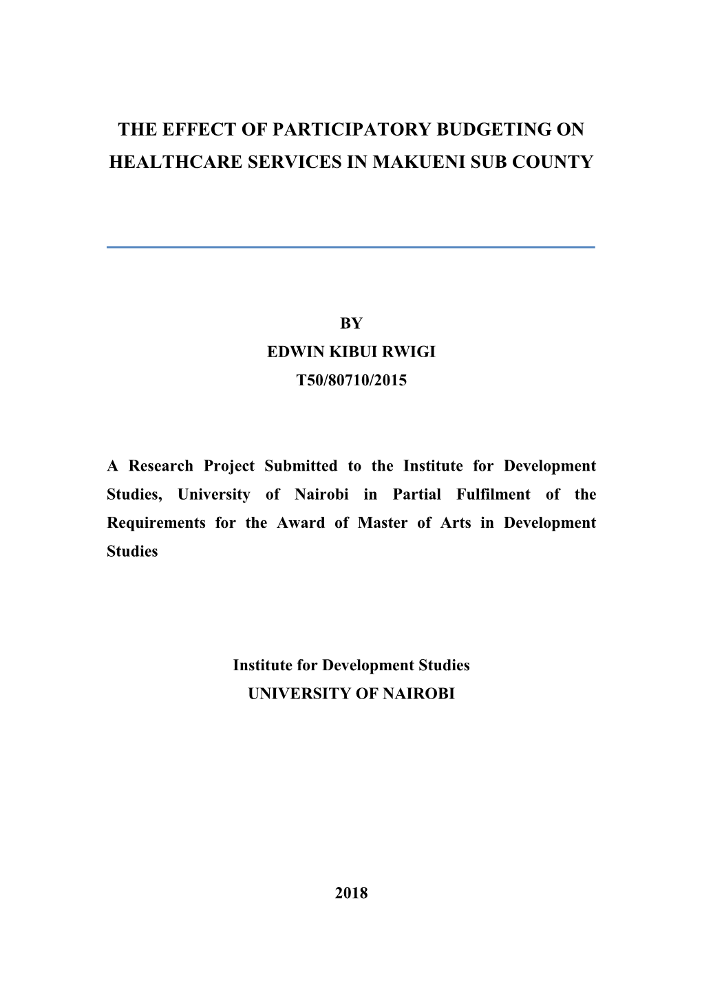 The Effect of Participatory Budgeting on Healthcare Services in Makueni Sub County