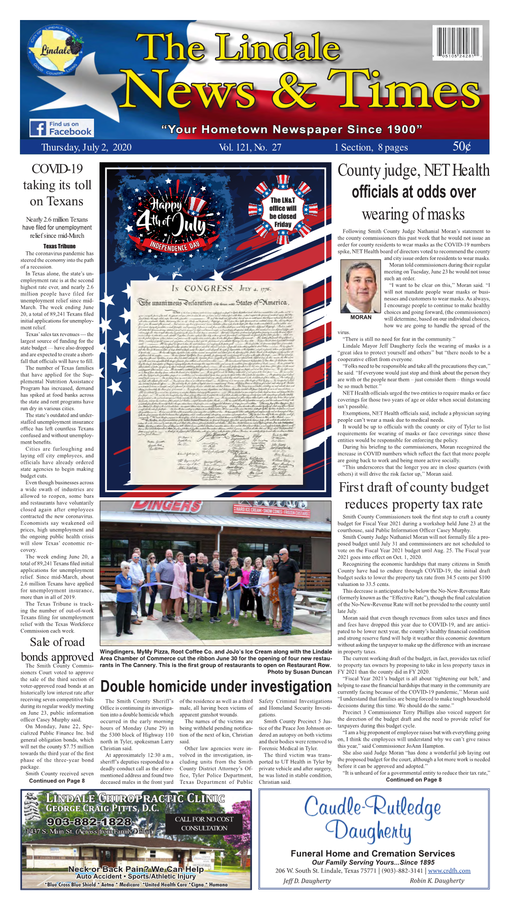 The Lindale News & Times “Your Hometown Newspaper Since 1900” Thursday, July 2, 2020 Vol