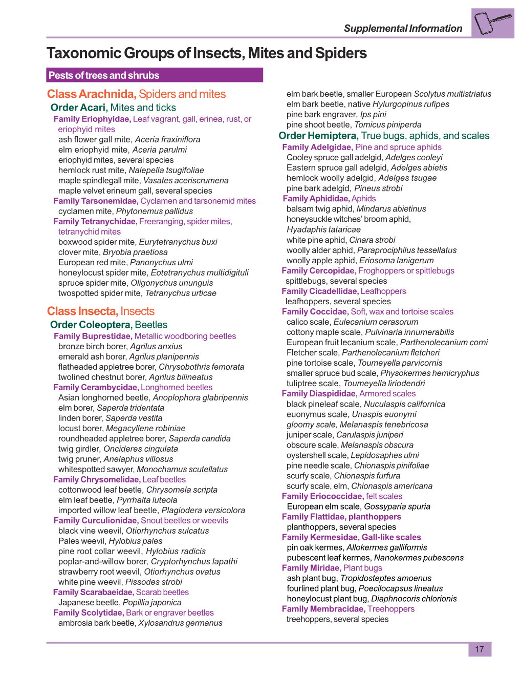 Taxonomic Groups of Insects, Mites and Spiders