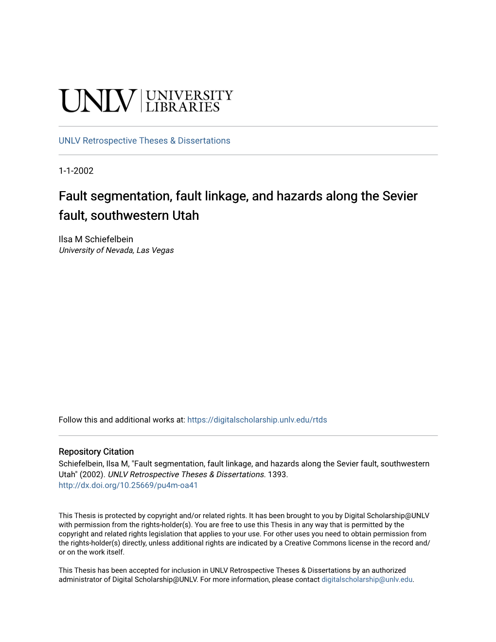 Fault Segmentation, Fault Linkage, and Hazards Along the Sevier Fault, Southwestern Utah