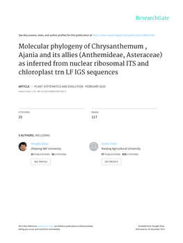 Molecular Phylogeny of Chrysanthemum , Ajania and Its Allies (Anthemideae, Asteraceae) As Inferred from Nuclear Ribosomal ITS and Chloroplast Trn LF IGS Sequences