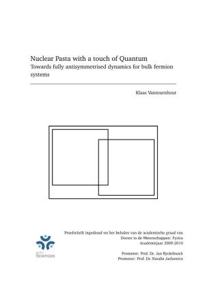 Nuclear Pasta with a Touch of Quantum Towards Fully Antisymmetrised Dynamics for Bulk Fermion Systems