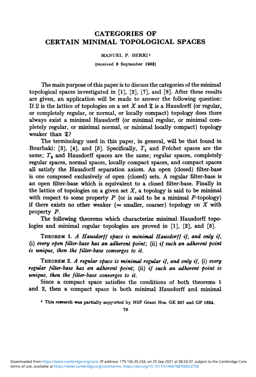 Categories of Certain Minimal Topological Spaces