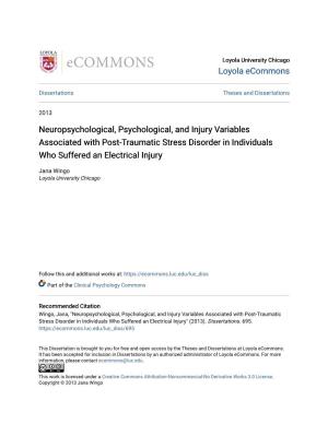 Neuropsychological, Psychological, and Injury Variables Associated with Post-Traumatic Stress Disorder in Individuals Who Suffered an Electrical Injury