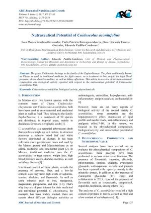 Nutraceutical Potential of Cnidoscolus Aconitifolius