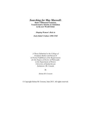 Searching for May Maxwell: Bahá’Í Millennial Feminism, Transformative Identity & Globalism in the New World Order