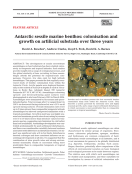Antarctic Sessile Marine Benthos: Colonisation and Growth on Artificial Substrata Over Three Years