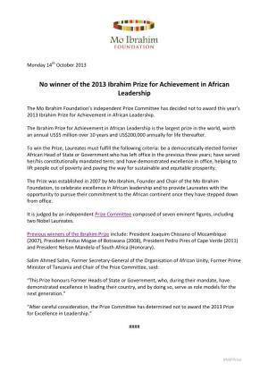 2013 Ibrahim Prize Announcement, Please Contact
