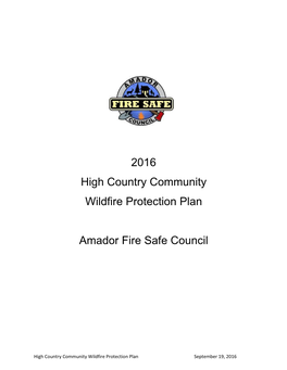 2016 High Country Community Wildfire Protection Plan Amador Fire Safe Council