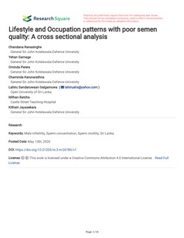 Lifestyle and Occupation Patterns with Poor Semen Quality: a Cross Sectional Analysis