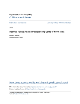 Hathrasi Rasiya: an Intermediate Song Genre of North India