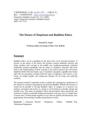 The Nature of Emptiness and Buddhist Ethics Summary