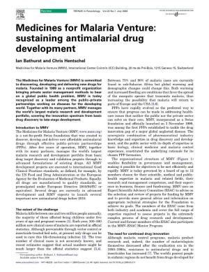 Sustaining Antimalarial Drug Development