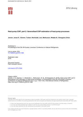 Generalized COP Estimation of Heat Pump Processes