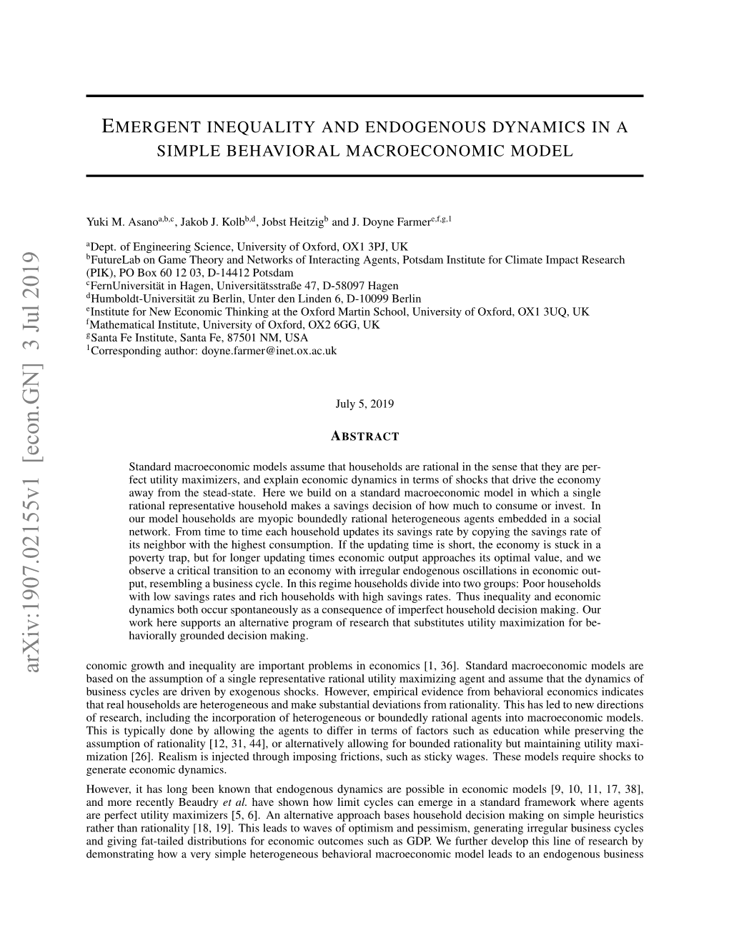 Arxiv:1907.02155V1 [Econ.GN] 3 Jul 2019