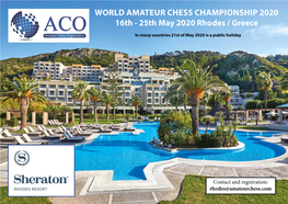 WORLD AMATEUR CHESS CHAMPIONSHIP 2020 16Th - 25Th May 2020 Rhodes / Greece