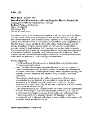African Popular Music Ensemble Tuesdays (7:20 PM-9:10 PM) at the School of Music Dr