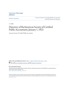 Directory of Theamerican Society of Certified Public Accountants, January 1, 1925 American Society of Certified Public Accountants