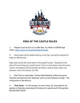 King of the Castle Rules 2021