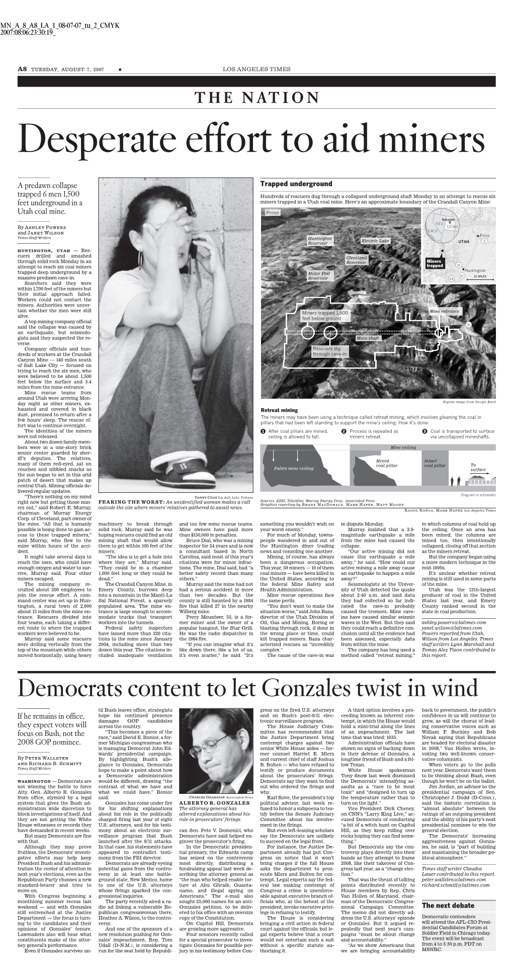 Democrats Content to Let Gonzales Twist in Wind