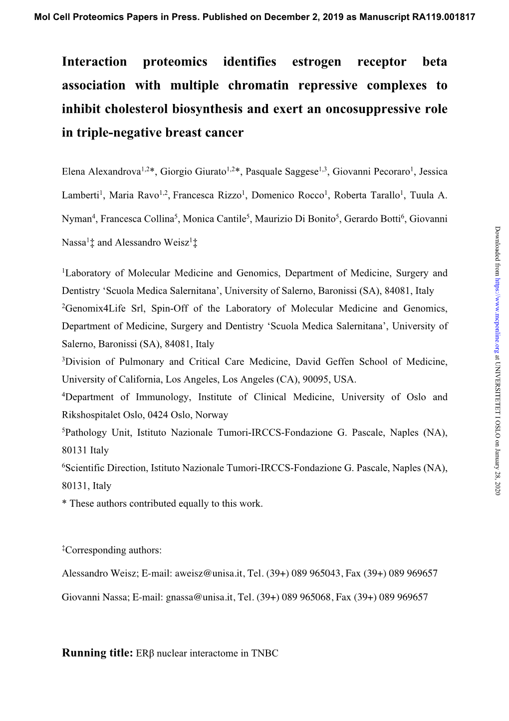 Interaction Proteomics Identifies Estrogen Receptor Beta