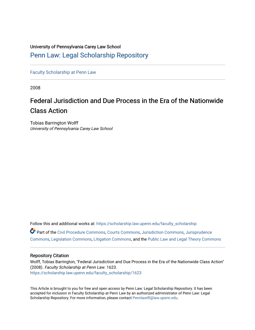 Federal Jurisdiction and Due Process in the Era of the Nationwide Class Action