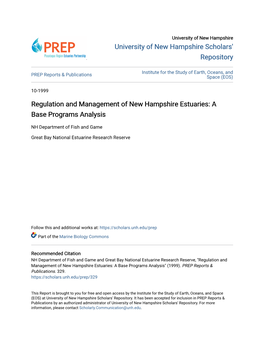 Regulation and Management of New Hampshire Estuaries: a Base Programs Analysis