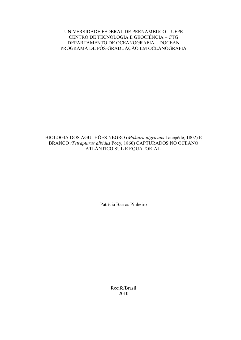 Ctg Departamento De Oceanografia – Docean Programa De Pós-Graduação Em Oceanografia