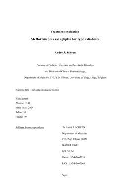 Metformin Plus Saxagliptin for Type 2 Diabetes