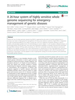 A 26-Hour System of Highly Sensitive Whole Genome Sequencing for Emergency Management of Genetic Diseases Neil A