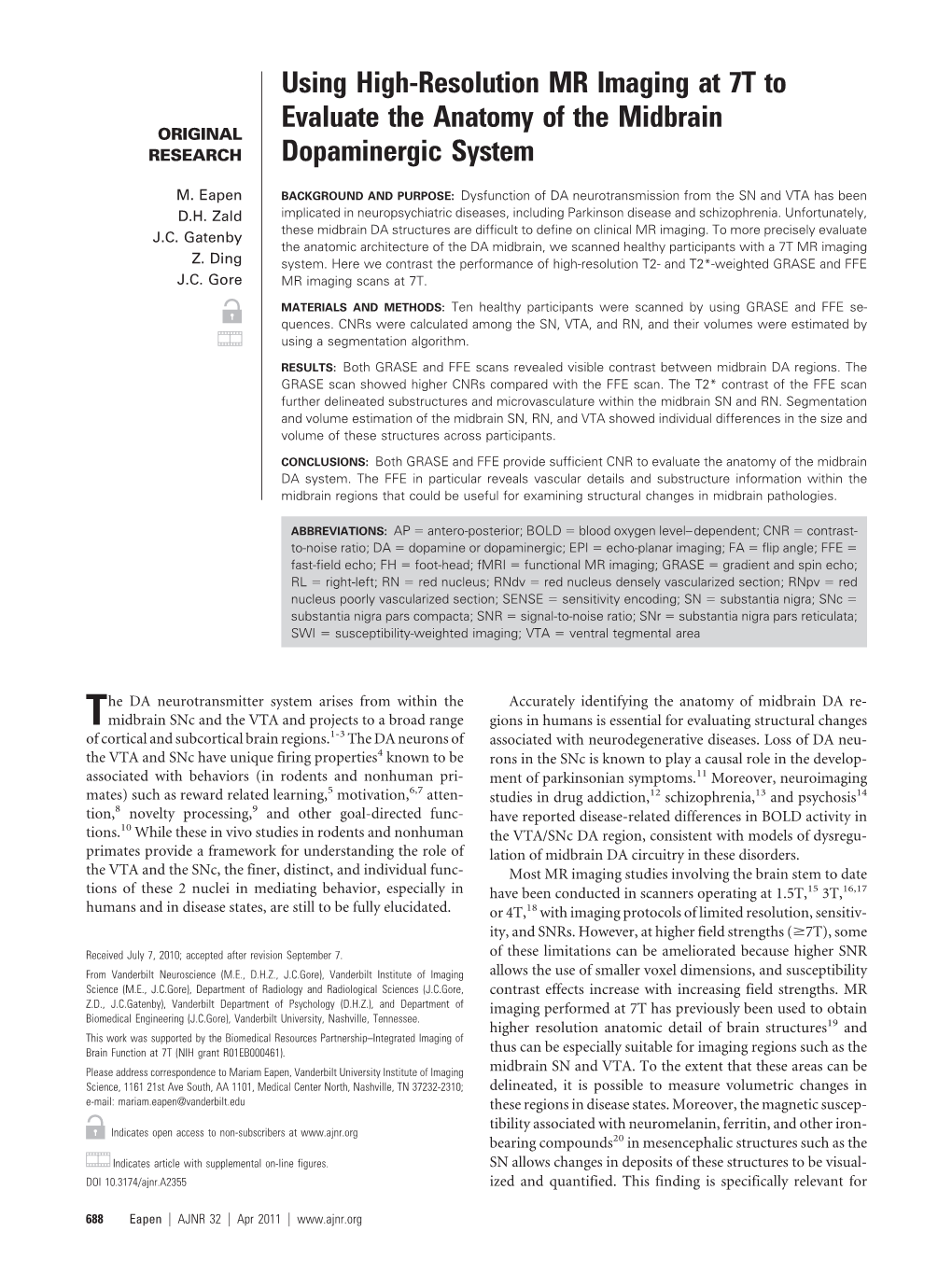 Using High-Resolution MR Imaging at 7T to Evaluate the Anatomy of the Midbrain ORIGINAL RESEARCH Dopaminergic System