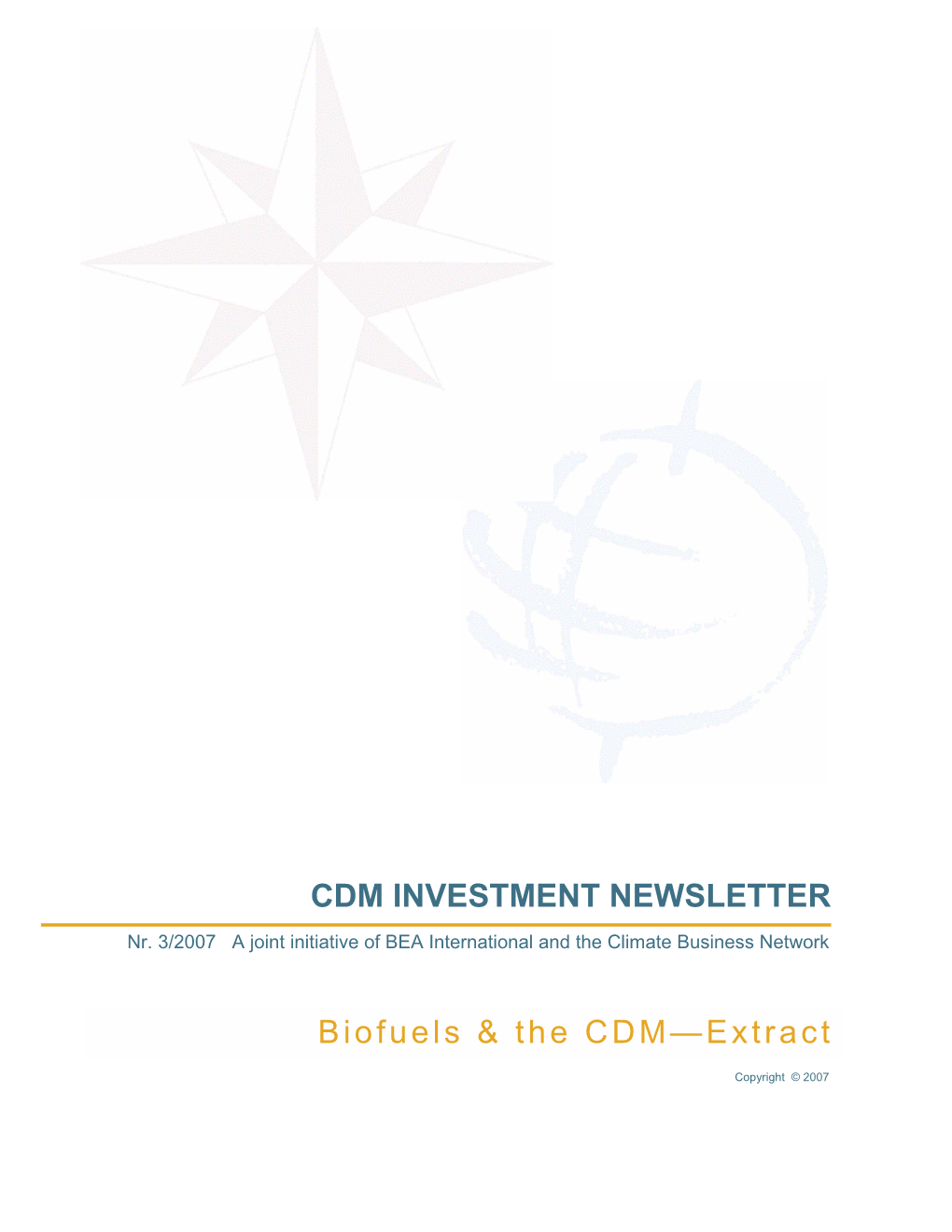 CDM INVESTMENT NEWSLETTER Biofuels & the CDM—Extract