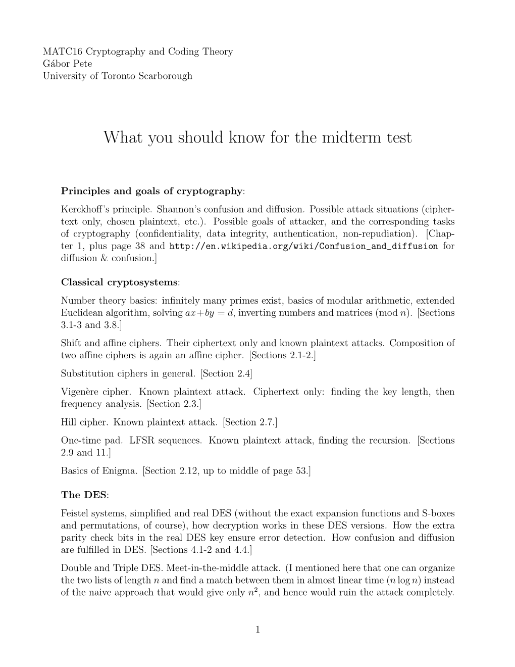 What You Should Know for the Midterm Test