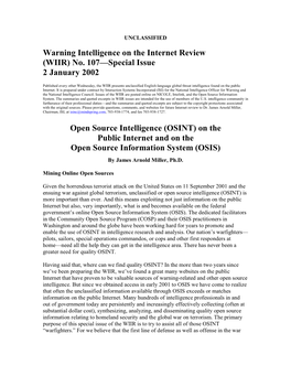 Open Source Intelligence (OSINT) on the Public Internet and on the Open Source Information System (OSIS)