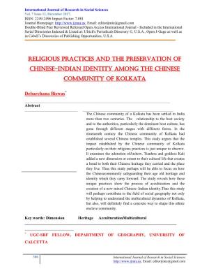 Religious Practices and the Preservation of Chinese-Indian Identity Among the Chinese Community of Kolkata