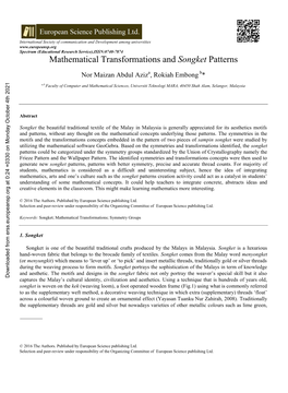 Mathematical Transformations and Songket Patterns