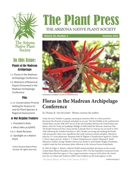 The Plant Press the ARIZONA NATIVE PLANT SOCIETY