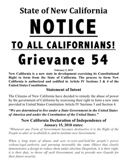 State of New California NOTICE to ALL CALIFORNIANS