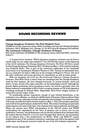 ARSC Journal, Spring 1992 69 Sound Recording Reviews