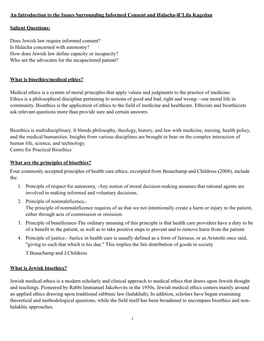 An Introduction to the Issues Surrounding Informed Consent and Halacha-R’Lila Kagedan