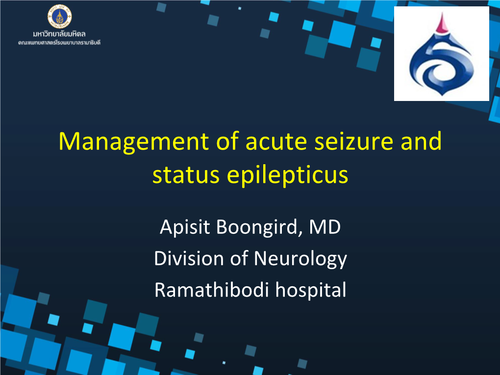 Management of Acute Seizure and Status Epilepticus