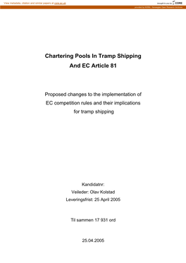 Chartering Pools in Tramp Shipping and EC Article 81